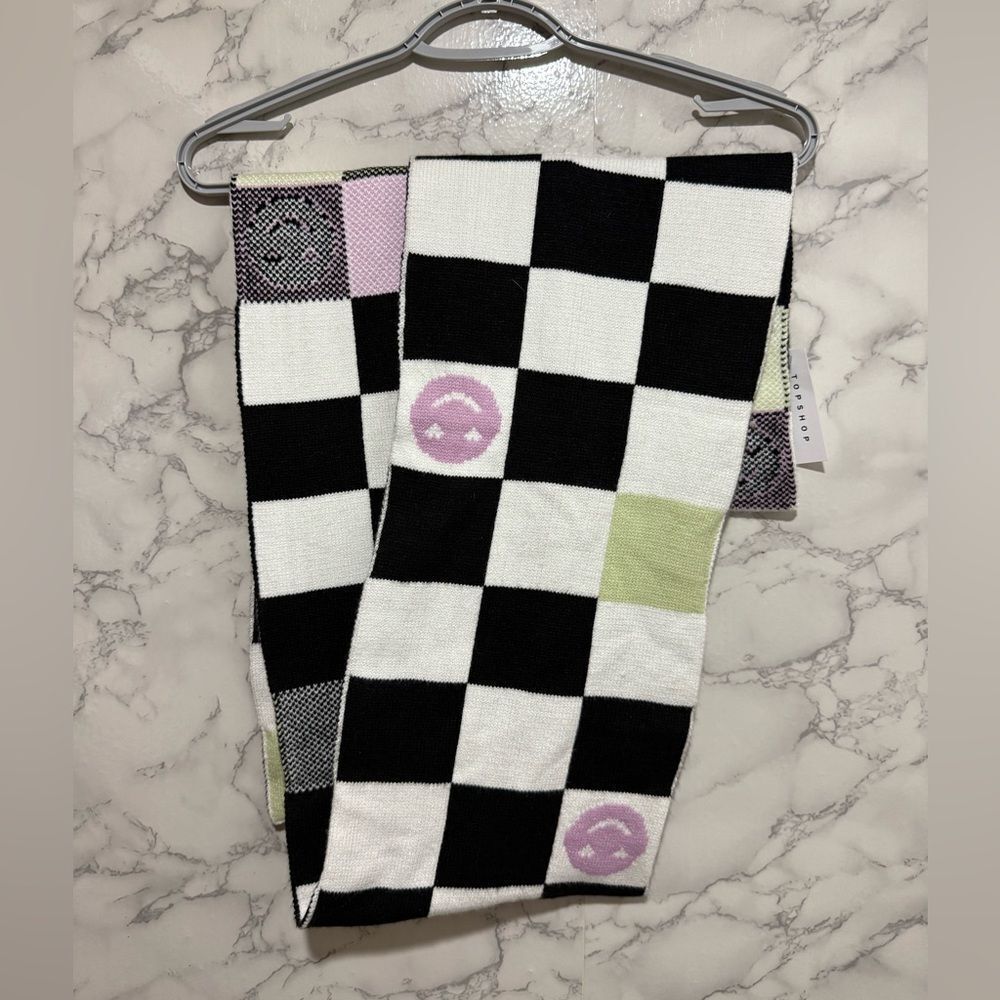 NEW Topshop Black and White Knit Scarf with Pastel Accents
